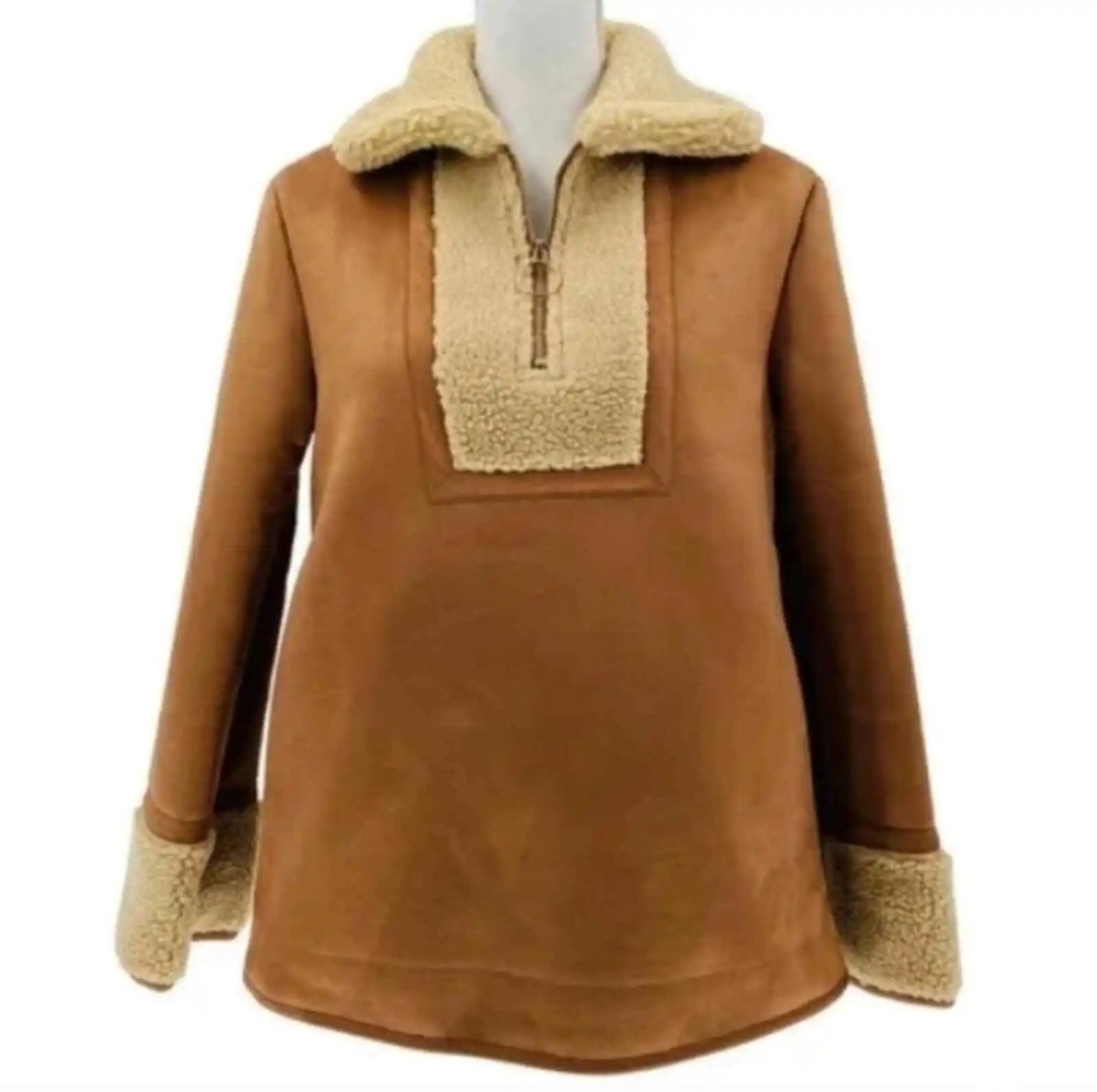 Tuckernuck Camel Teddy Pullover Jacket with Cream Shearling Trim